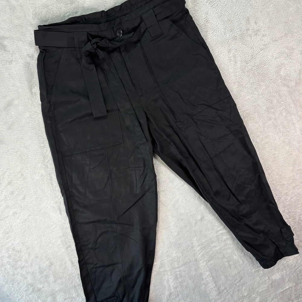 Banana Republic Women's Petite 10 Black Soft Tencel Belted Cargo Pants NWT